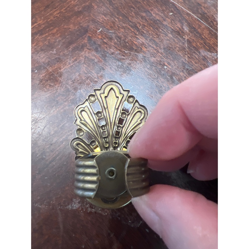 Jan Michaels San Francisco Brass Art Deco Blue Crystal Statement Cocktail Ring - Picture 3 of 4